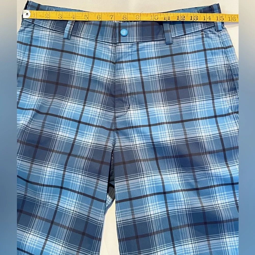 Nike Golf Shorts Mens 34 Blue Plaid Dri Fit Golf Tour Performance Chino